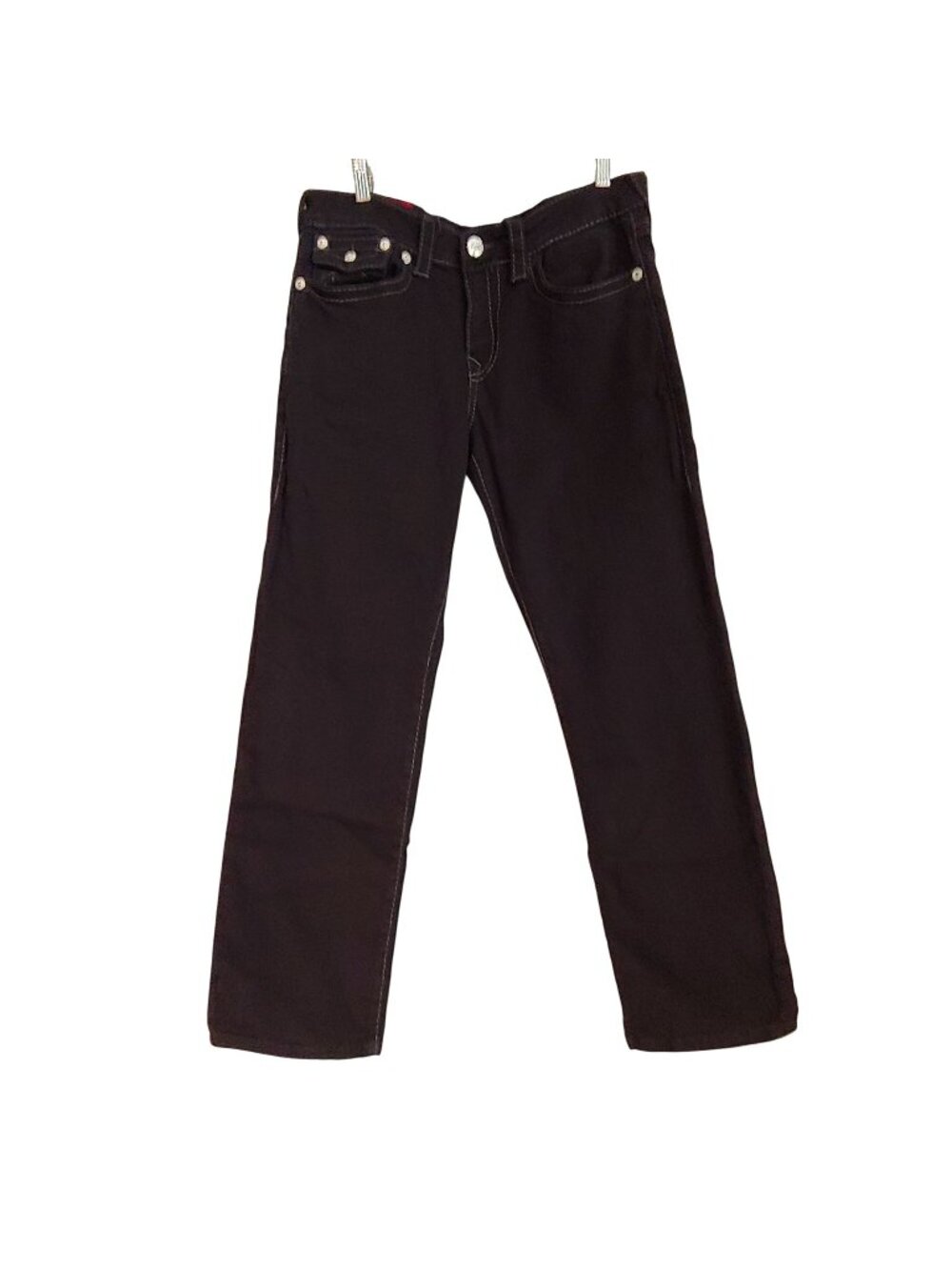 True Religion Ricky Relaxed Straight Jeans Black Stretch Flap Pocket Y2K 32
